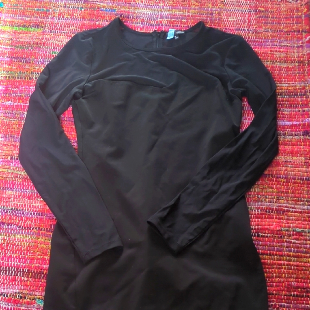 Wilfred free black bodycon mini dress with mesh sleeves